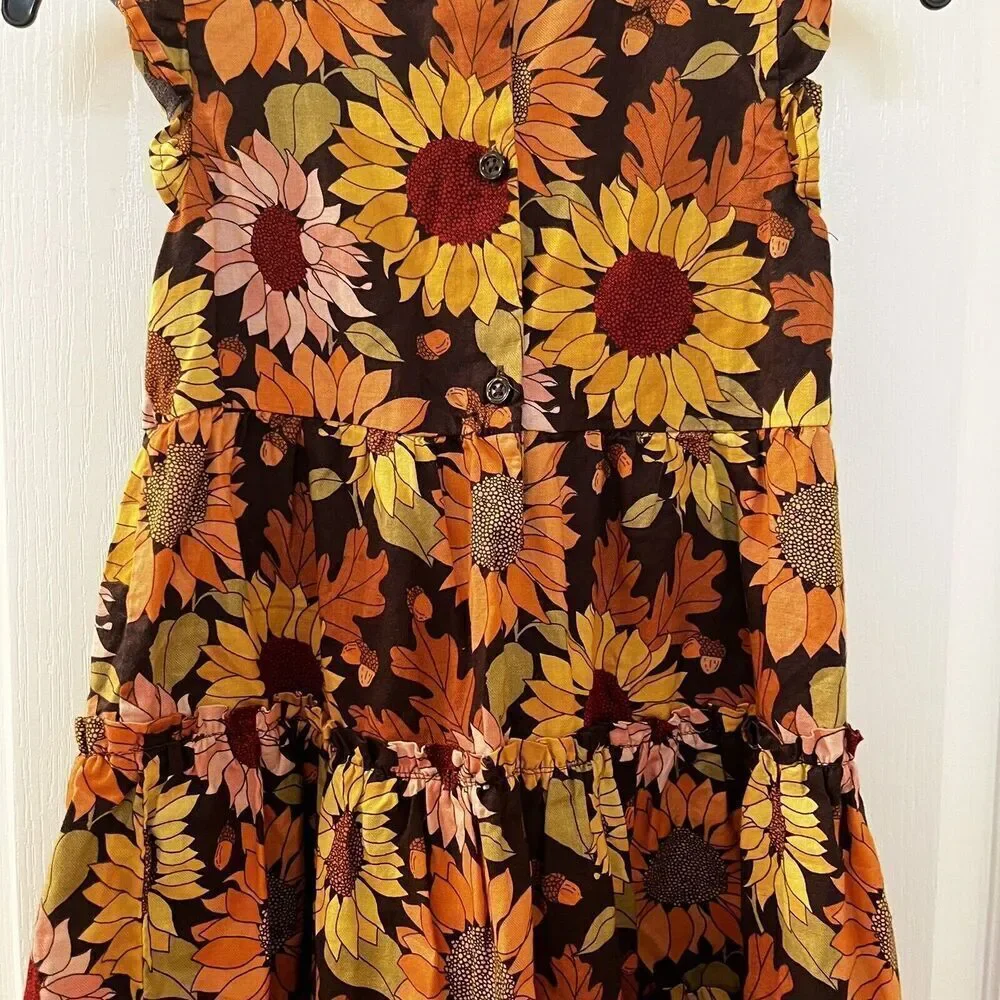 Gymboree Fall Autumn Floral Leaves Sunflower Dress Girls Size 6